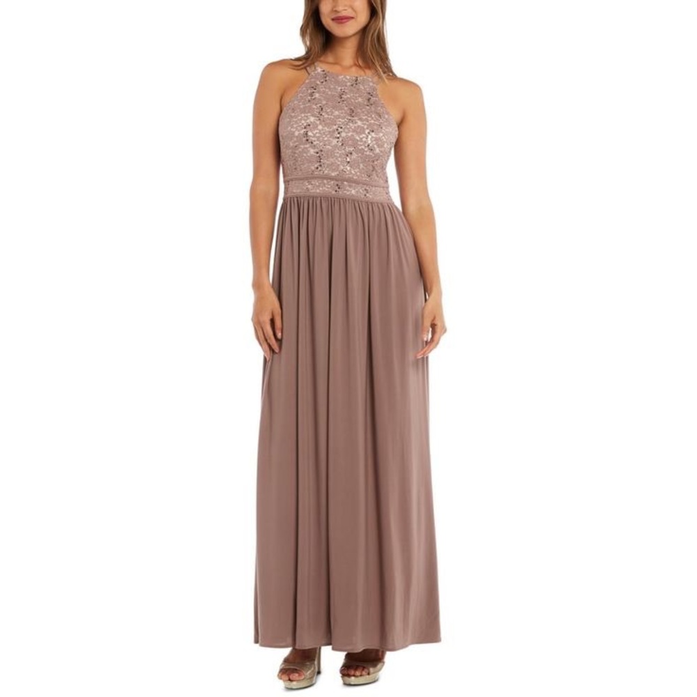 Purple Lace & Sequin Halter Gown